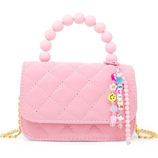 Pearl Handle Message Charm Handbag,  Pink