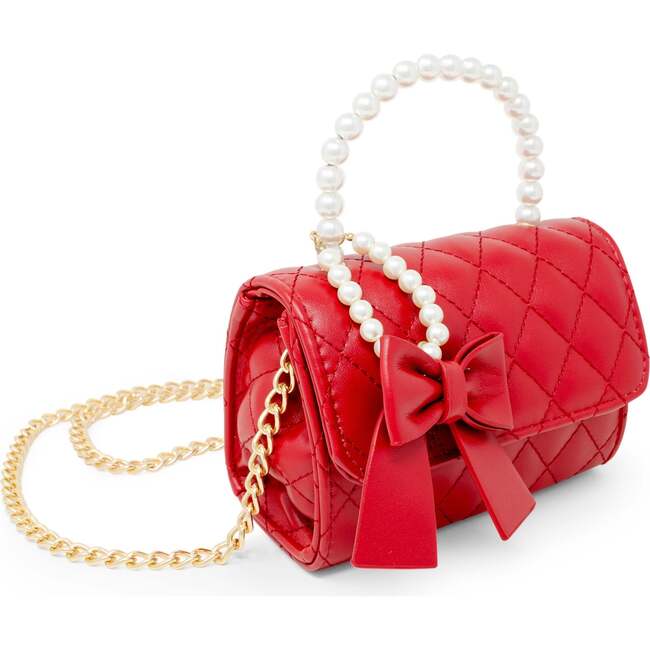 Quilted Pearl Handle Bow Ribbon Handbag,  Red - Bags - 3