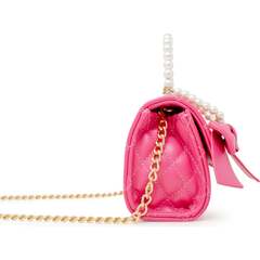 Quilted Pearl Handle Bow Ribbon Handbag, Hot Pink - Zomi
