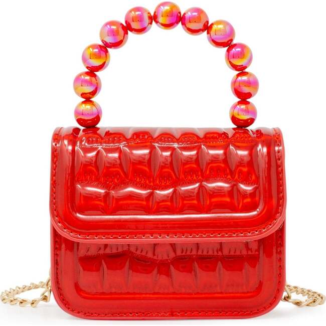 Mini Glam Quilted Pearl Handle Purse,  Red