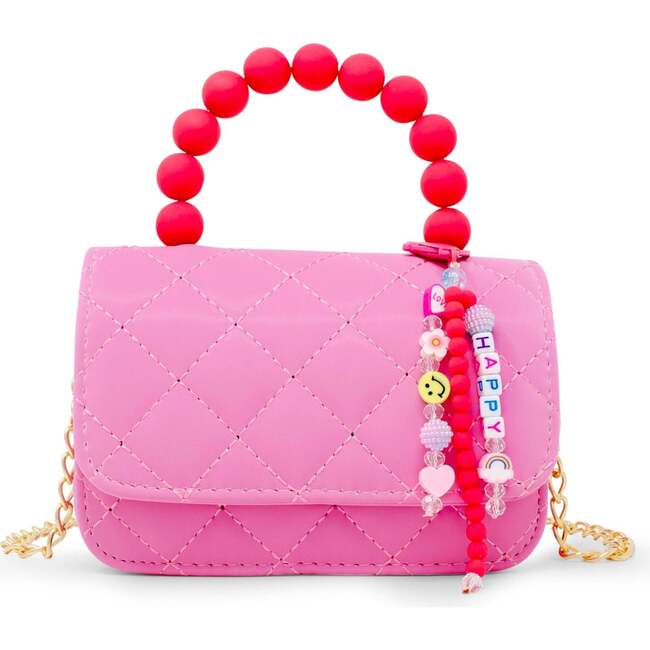 Pearl Handle Message Charm Handbag,  Hot Pink