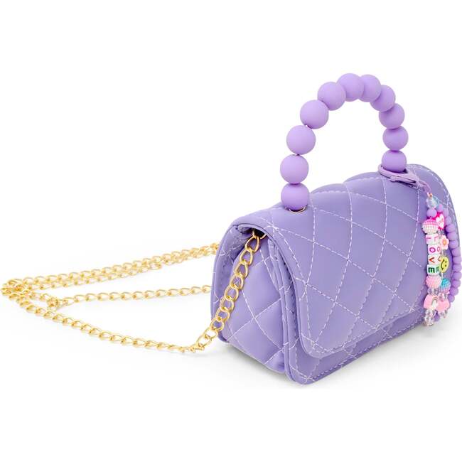 Pearl Handle Message Charm Handbag,  Purple - Bags - 3