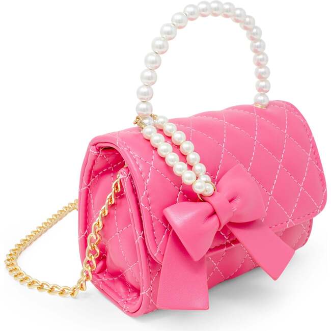 Quilted Pearl Handle Bow Ribbon Handbag,  Hot Pink - Bags - 3