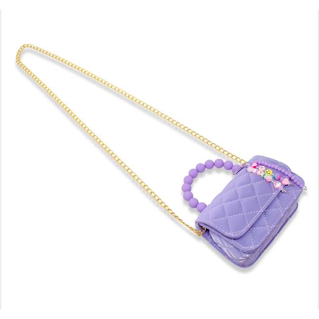 Pearl Handle Message Charm Handbag,  Purple - Bags - 4