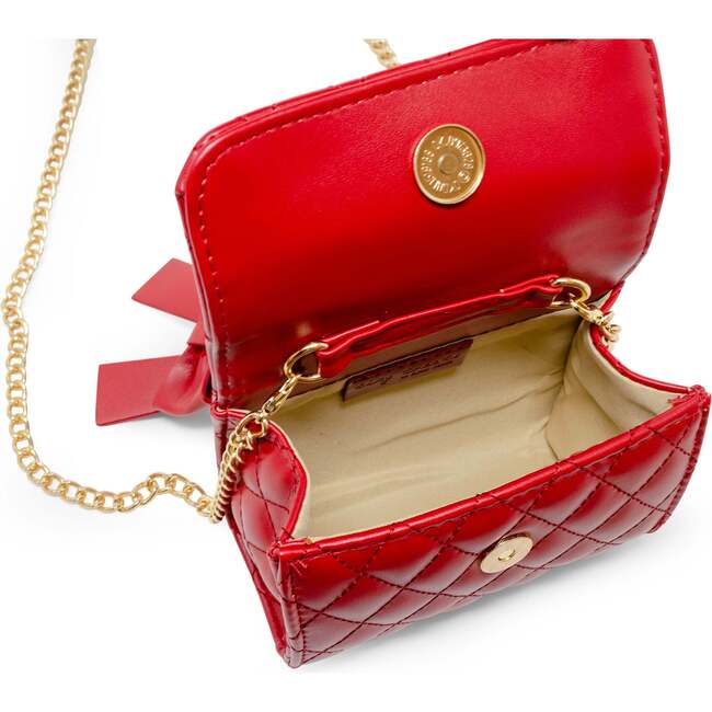 Quilted Pearl Handle Bow Ribbon Handbag,  Red - Bags - 5