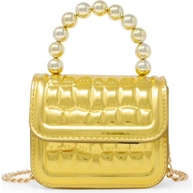 Mini Glam Quilted Pearl Handle Purse,  Gold