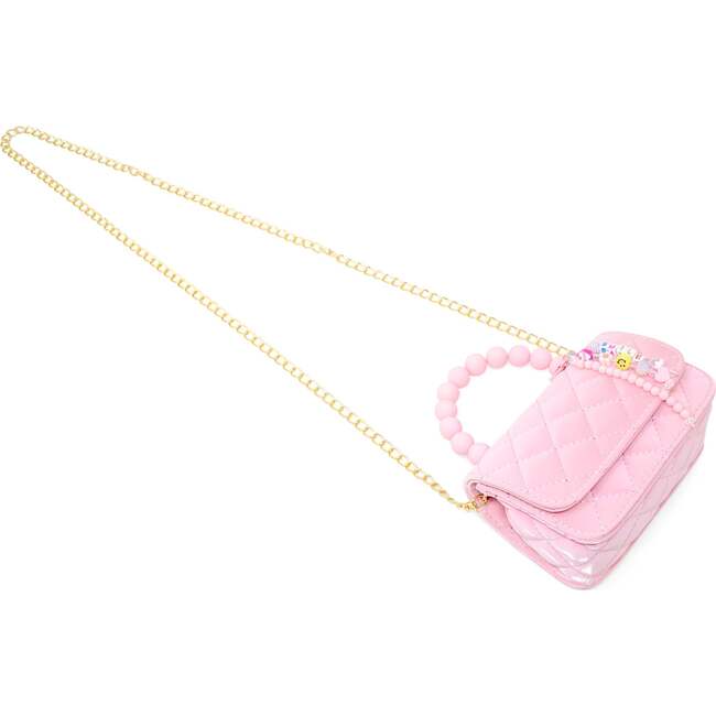 Pearl Handle Message Charm Handbag,  Pink - Bags - 4