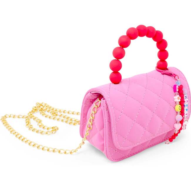 Pearl Handle Message Charm Handbag,  Hot Pink - Bags - 3