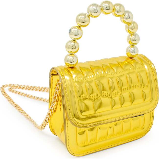 Mini Glam Quilted Pearl Handle Purse,  Gold - Bags - 3