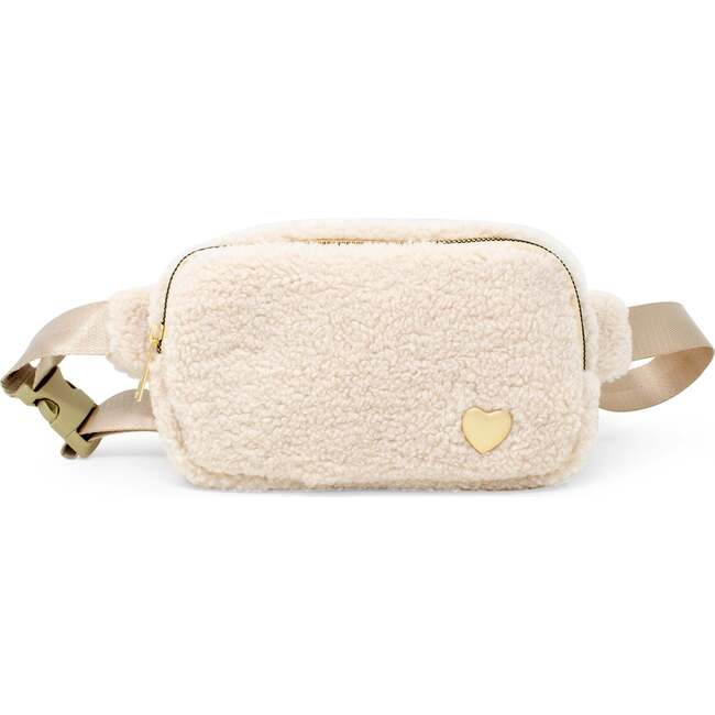 Fuzzy Belt Bag with Heart for Kids, Beige