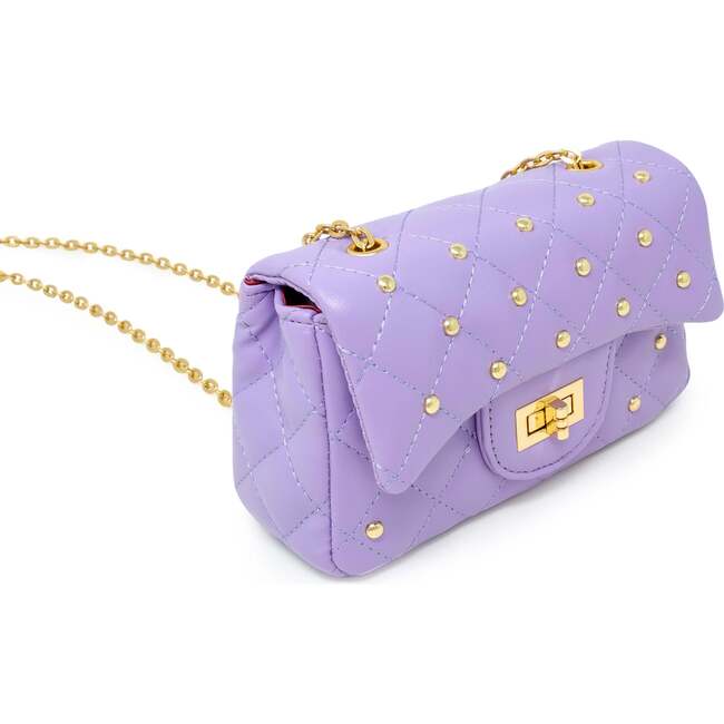 Classic Quilted Stud Handbag,  Purple - Bags - 3