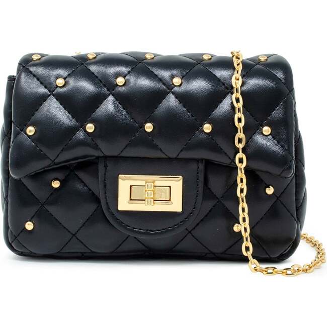 Classic Quilted Stud Handbag,  Black