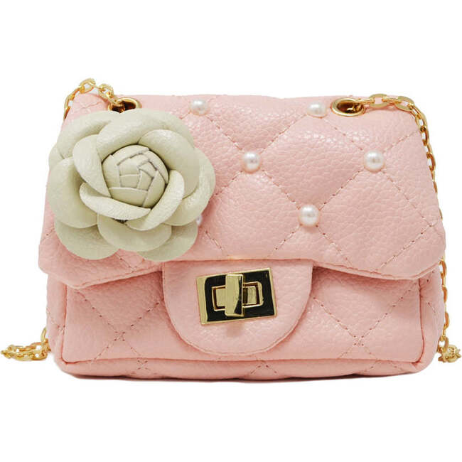 Classic Quilted Flower Pearl Handbag,  Pink