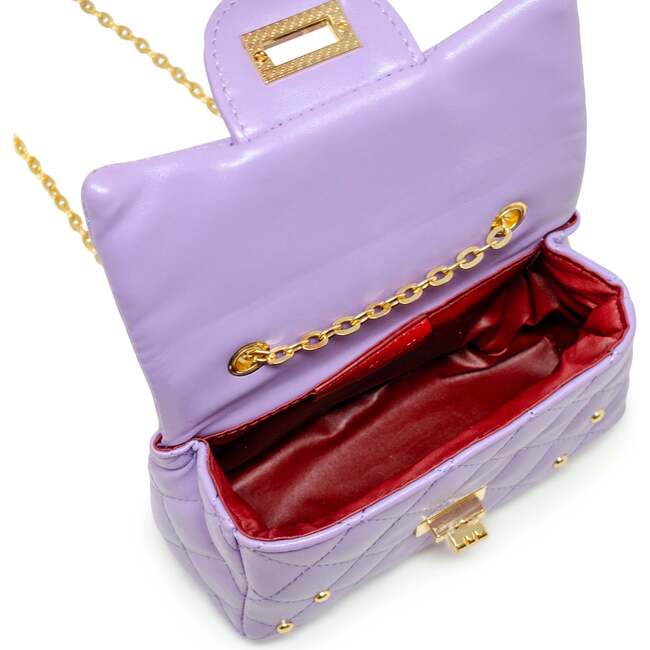 Classic Quilted Stud Handbag,  Purple - Bags - 5