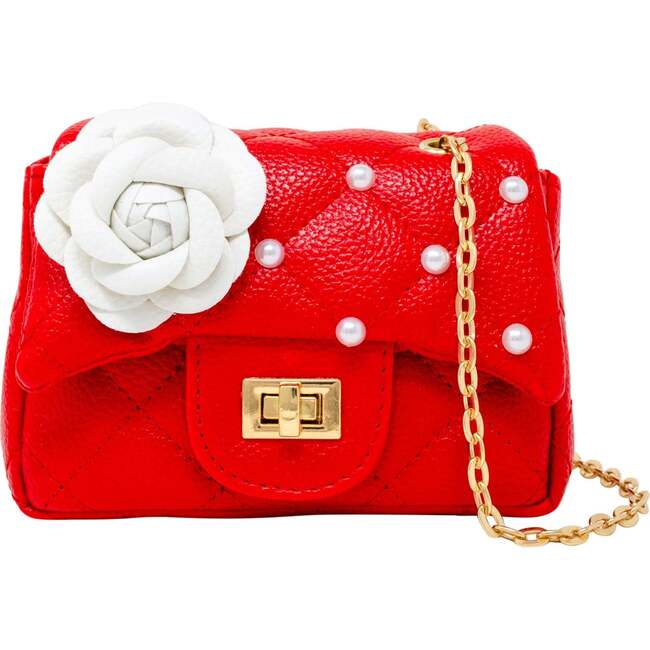 Classic Quilted Flower Pearl Handbag,  Red