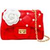 Classic Quilted Flower Pearl Handbag,  Red - Bags - 1 - thumbnail