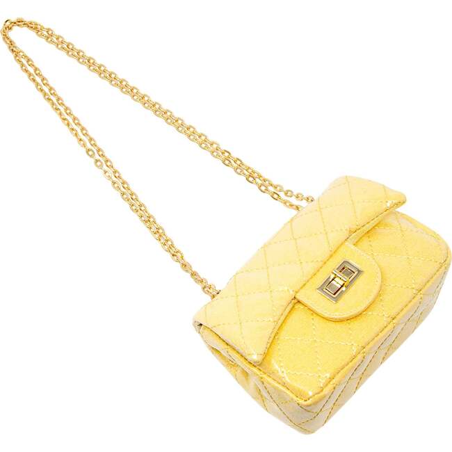 Classic Quilted Sparkle Mini Purse,  Yellow - Bags - 4