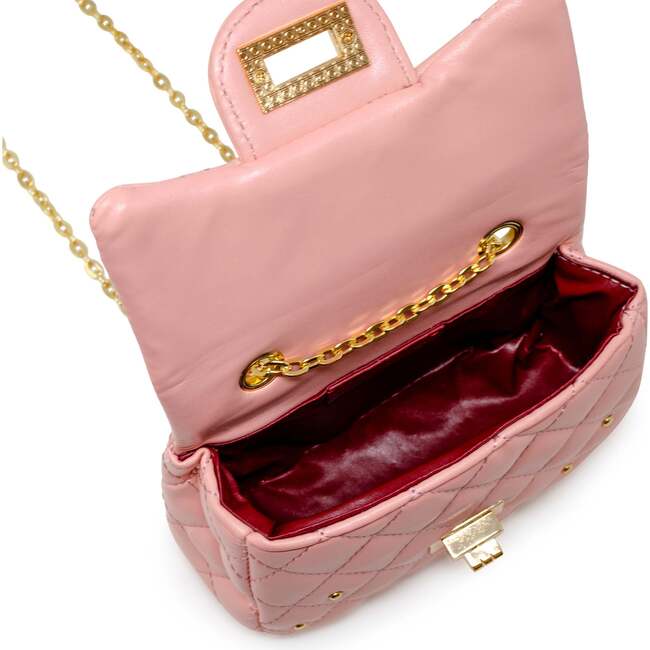 Classic Quilted Stud Handbag,  Pink - Bags - 5