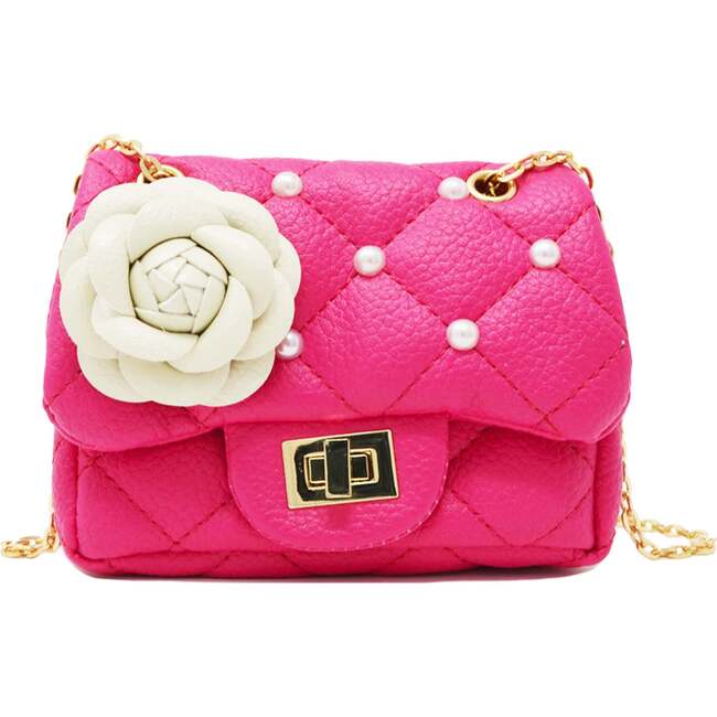 Classic Quilted Flower Pearl Handbag,  Hot Pink