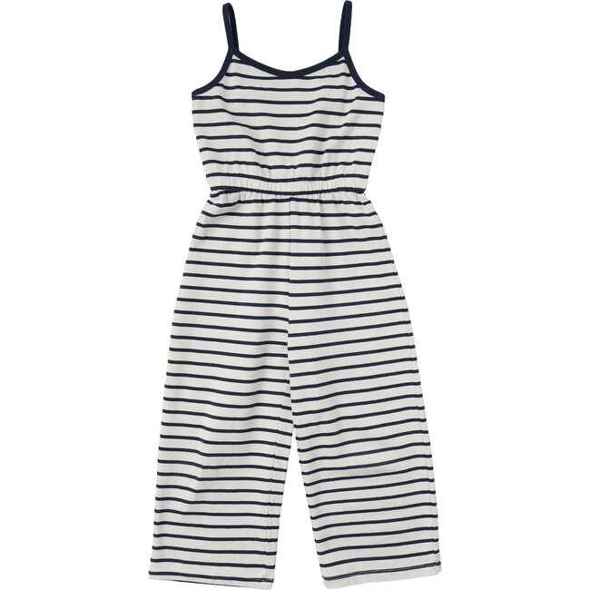 Katrina Striped Ribbed Elastic Waist Blouson Fit Jumpsuit, Indigo