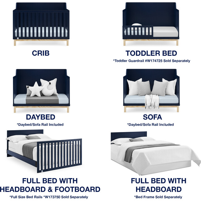 Oxford 6-In-1 Convertible Crib, Blue - Cribs - 2