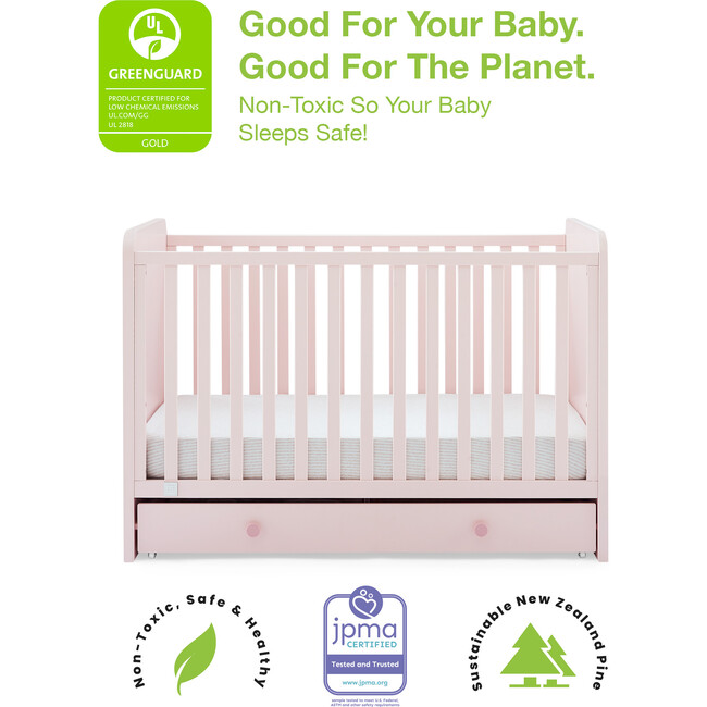 Graham 4-In-1 Convertible Crib With Storage Drawer, Pink - Cribs - 3