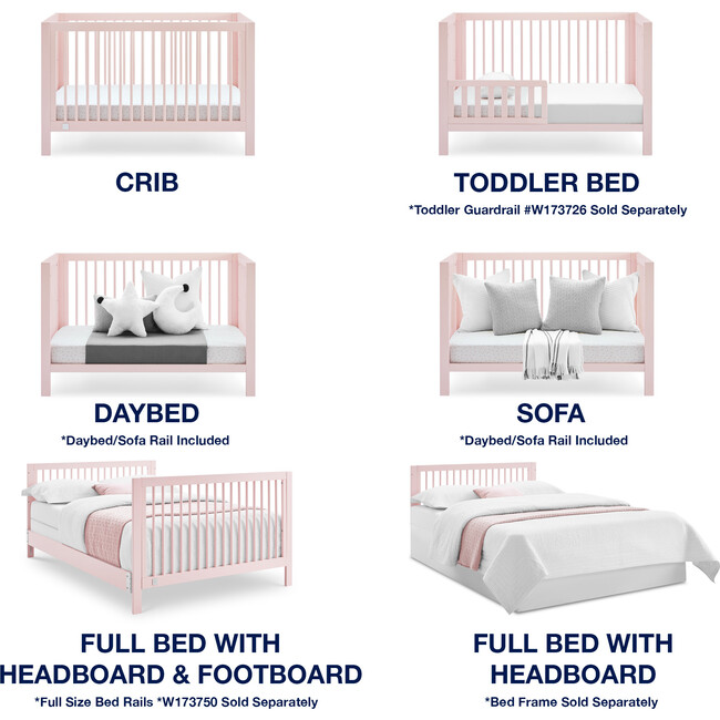 Charlie 6-In-1 Convertible Crib, Pink - Cribs - 2