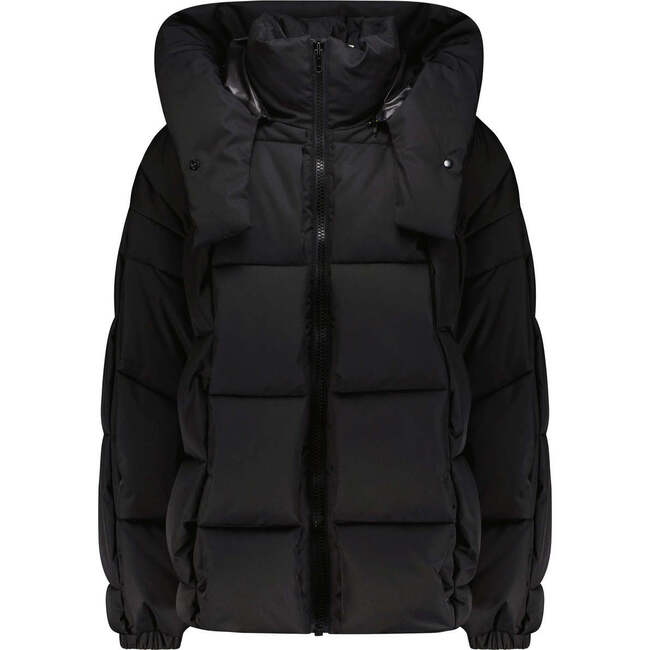 The Phoenix Chain Quilt High Collar Hooded Puffer Coat, Black