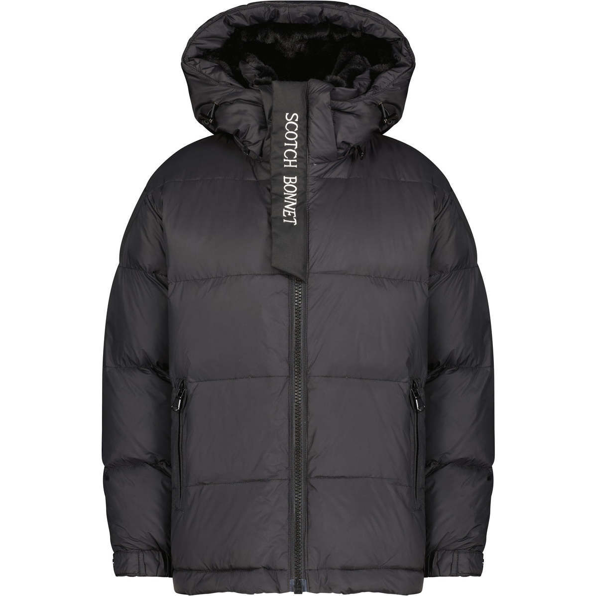 The Phantom Frost Classy Lettered High Collar Mid-Length Jacket, Black - Puffers & Down Jackets - 1