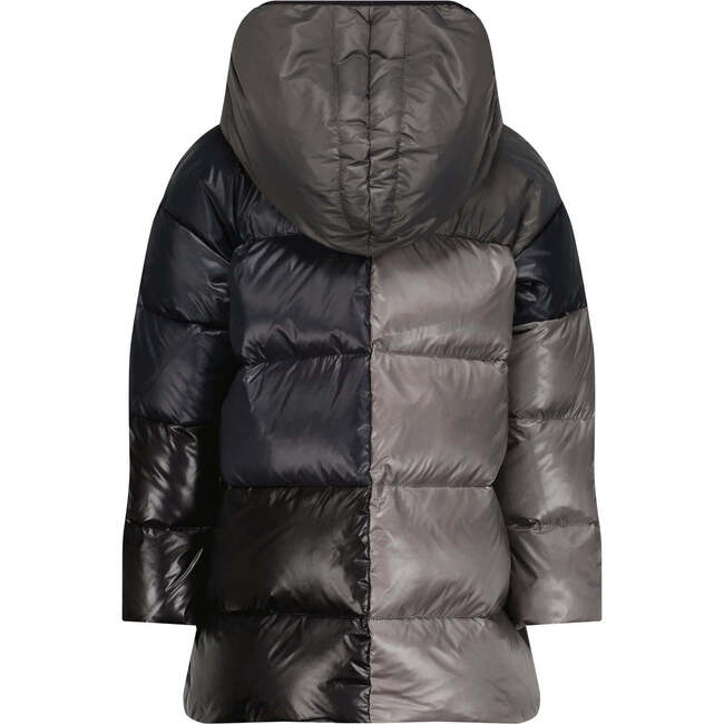 The Misty Mirage High Collar Hooded Long Puffer Coat, Black & Grey - Puffers & Down Jackets - 2