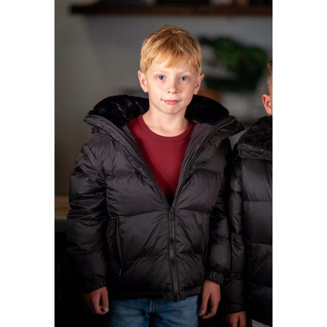 The Phantom Frost Classy Lettered High Collar Mid-Length Jacket, Black - Puffers & Down Jackets - 4