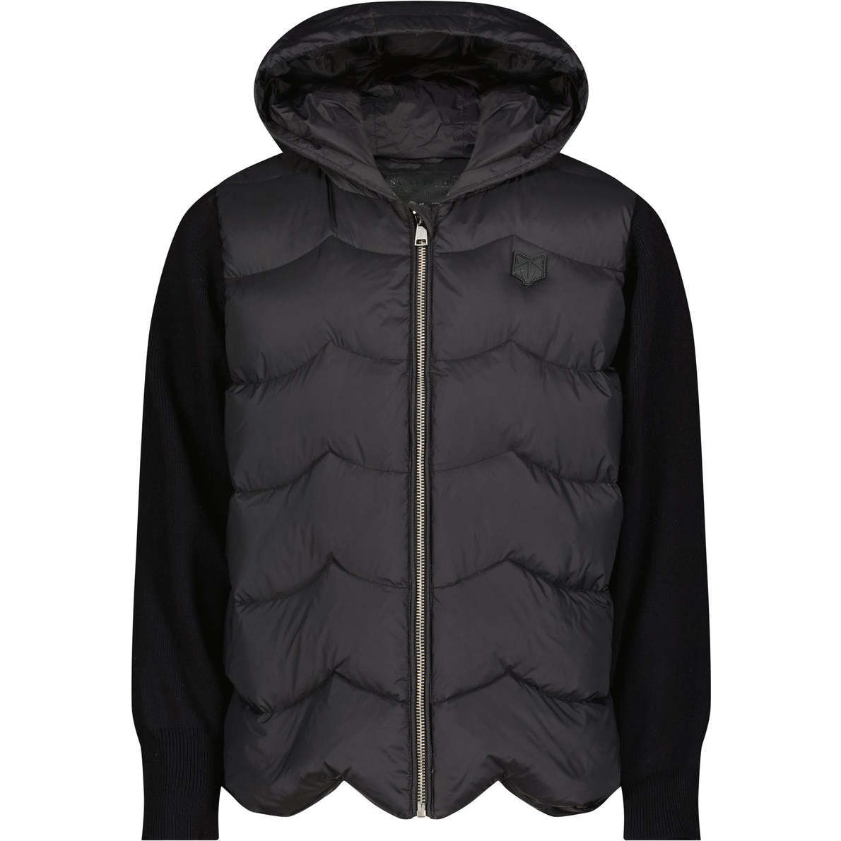 The Kate Scalloped Ruffle Quilt High Collar Hood Short Coat, Black - Puffers & Down Jackets - 1