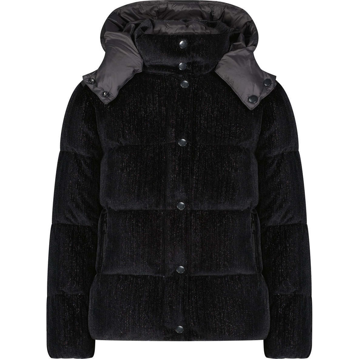 The Jasper Velour Puffer Short Hooded Coat, Black Metallic & Grey - Puffers & Down Jackets - 1