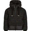 The Hushed Holly Speckled Boucle High Collar Mid-Length Hooded Coat, Black - Puffers & Down Jackets - 1 - thumbnail