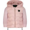 The Daffodil Ribbed Sleeve Puffer Zipper Hooded Coat, Pink - Puffers & Down Jackets - 1 - thumbnail