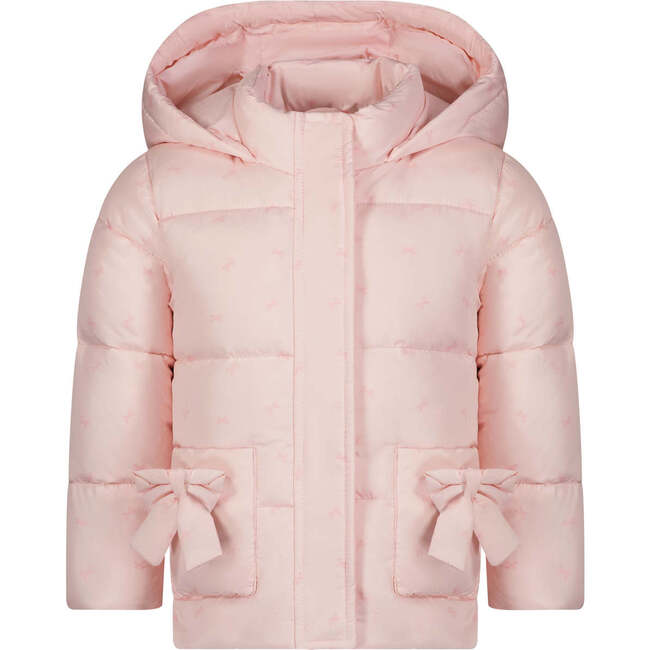 The Begonia High Collar Puffer Bow Pocket Hooded Coat, Pink