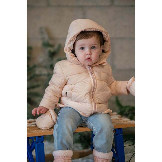 The Baby Graceful Guava Zipper Hooded Peplum Coat With Mittens, Pink - Puffers & Down Jackets - 2