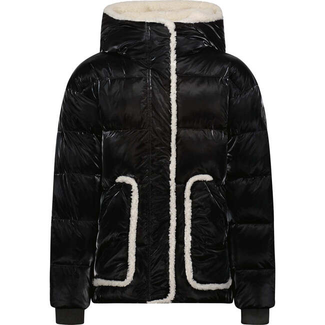 The  Chabalita Of Yesteryear Plush Sherpa Puffer Zipper Coat, Black & Ecru