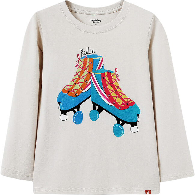 Retro Roller Skates Long Sleeve Tee, Beige