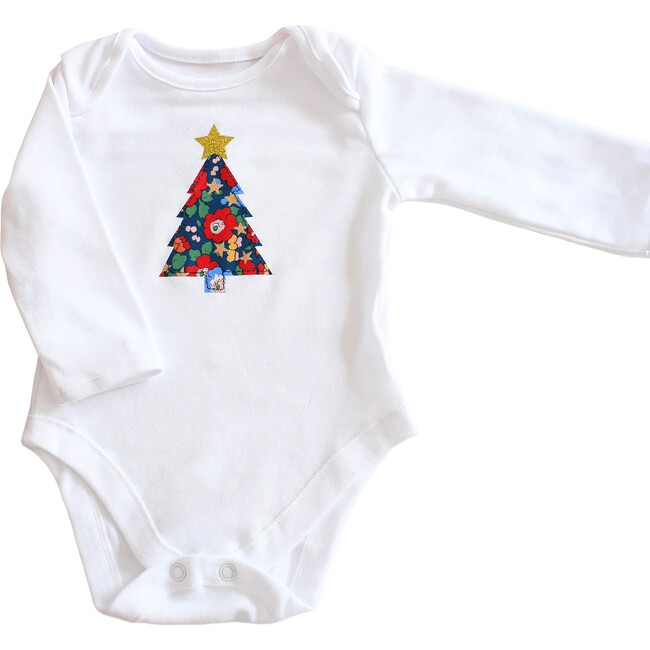 Liberty of London Christmas Tree Design Baby Bodysuit, Betsy Star Navy