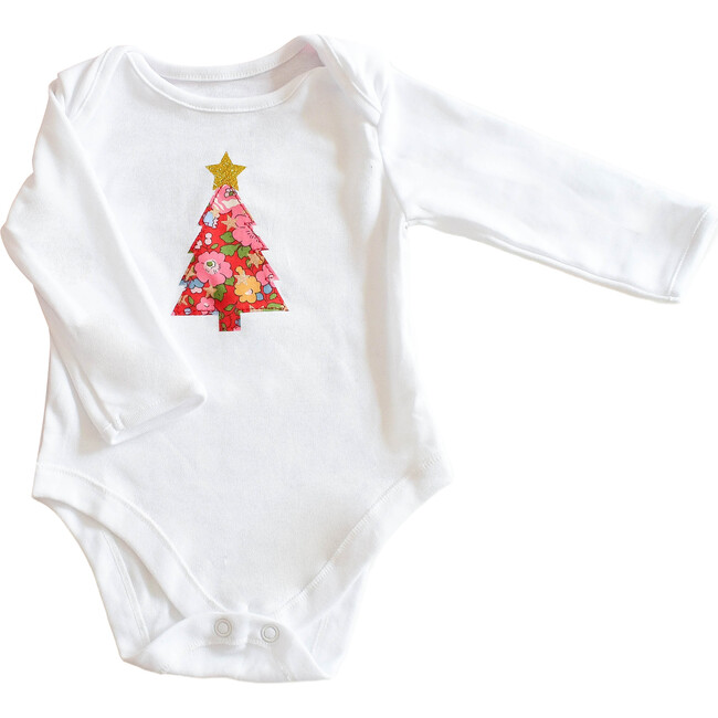 Liberty of London Christmas Tree Design Baby Bodysuit, Betsy Star Red