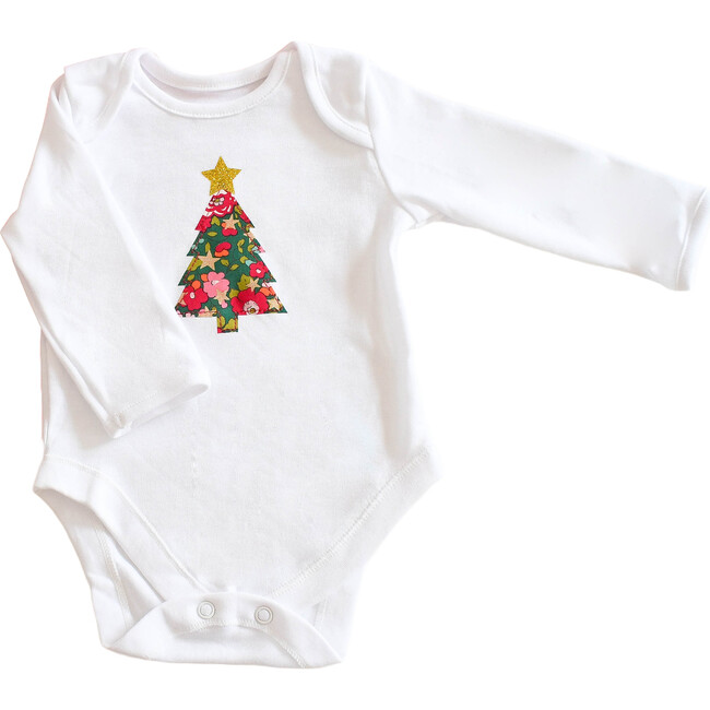 Liberty of London Christmas Tree Design Baby Bodysuit, Betsy Star Green - Bodysuits - 1