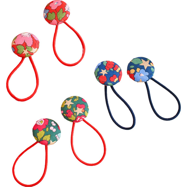 Liberty of London Christmas Button Hair Bobbles On Hair Tie Set of 6, Betsy Star