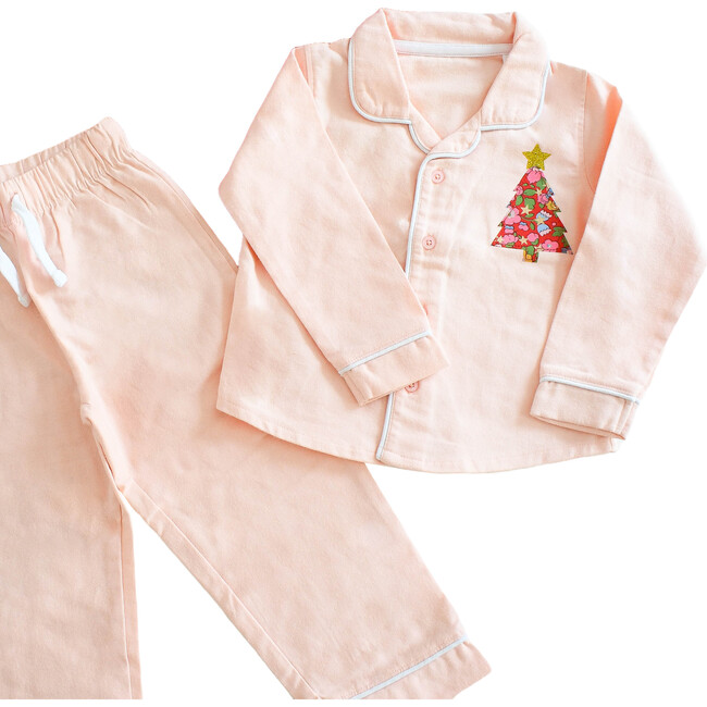 Liberty of London Children's Christmas Tree Design Classic Pink Pyjamas, Betsy Star Red