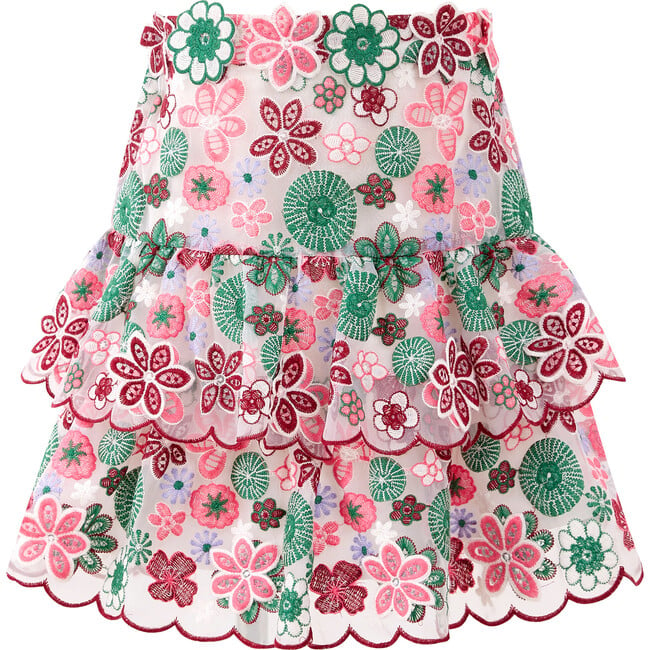 Everlee Floral Embroidered Tiered Ruffle Skirt, Multicolors