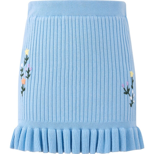 Maisie Floral Embroidered Knit Skirt, Blue