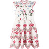 Maisie Embroidered Frill Short Flutter Sleeve Dress, Ivory - Dresses - 1 - thumbnail