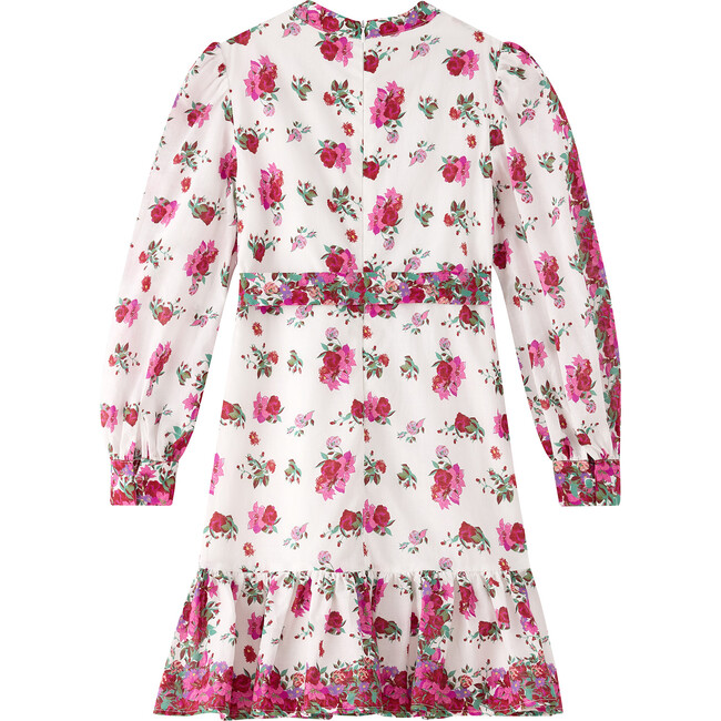 Darcy Floral Print Long Bishop Sleeve Dress, Crimson - Dresses - 2