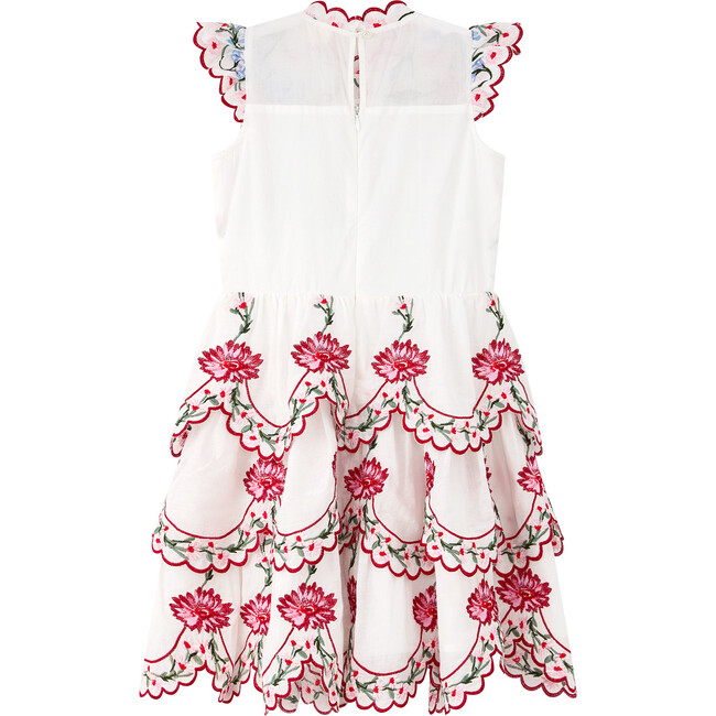 Maisie Embroidered Frill Short Flutter Sleeve Dress, Ivory - Dresses - 2