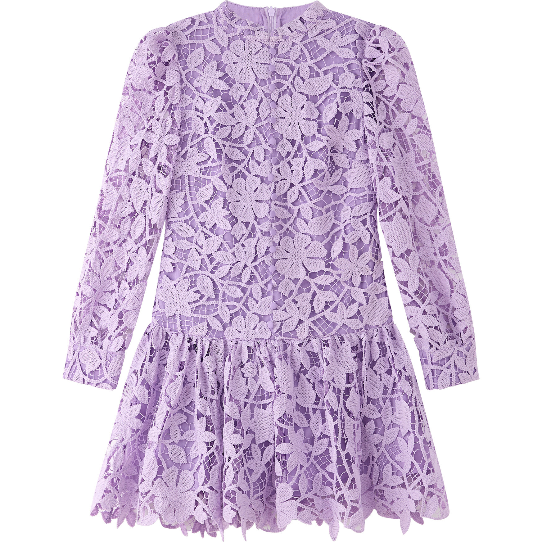 Celeste Floral Embroidered Long Bishop Sleeve Dress, Lavender - Dresses - 1